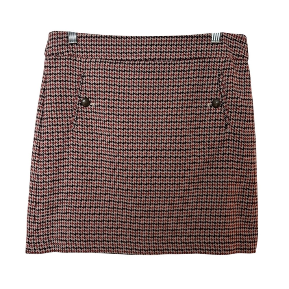 Loft Ann Taylor Mini Skirt Womens 6 Brown Houndstooth Tweed Wool Blend Lined